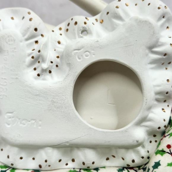 Vintage Painted Ceramic Bisque To and From Christmas Tag Tree Ornament - Picture 3 of 11